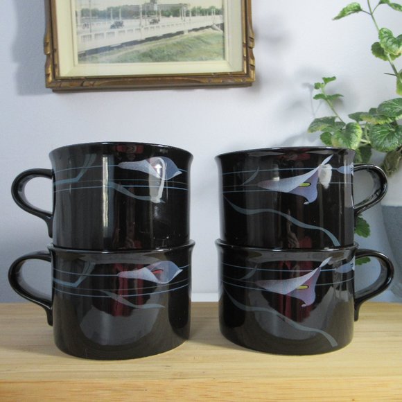 Mikasa Dining 4 Tempered Glass Mugs Galleria Fk7 Opus Black Calla